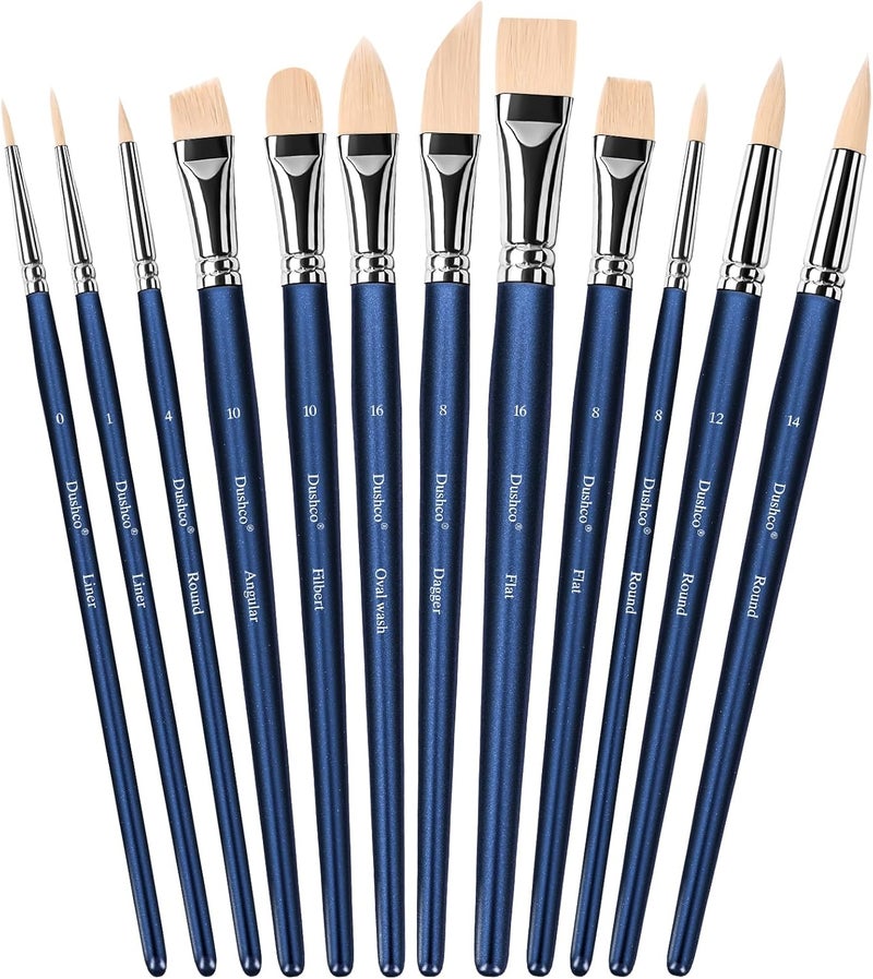 Dushco Artist Paint Brushes Set, 12 Pcs Watercolor Brushes Professional, Water Color Brushes - Round, Flat, Liner, Filbert, Angular, Oval Wash & Dagger for Acrylics, Ink, Watercolor, Gouache, Oil, Tempera - Image 3